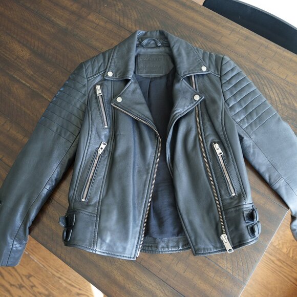 AllSaints Papin Leather Biker Jacket in Black - Picture 16 of 16